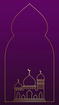 Ramadan instagram story frame, luxurious line art on dark purple background