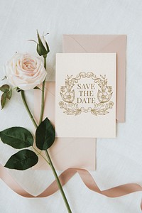 Wedding invitation mockup, aesthetic rose design psd