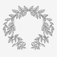 Botanical badge, leaf wreath design, vintage illustration psd