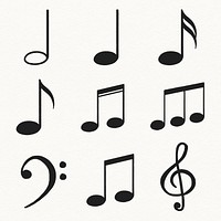 Musical notes, clef sticker, black doodle set vector