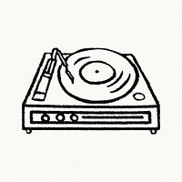 Record player sticker, music doodle vector