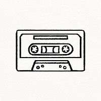 Cassette doodle sticker, retro music vector