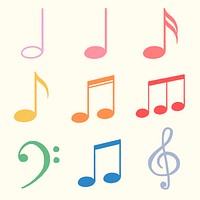Musical notes sticker, colorful doodle set psd 