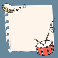 Cute doodle frame background, music, snare drum vector