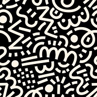 Black & white Memphis seamless pattern, doodle design psd