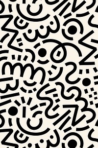 Memphis background pattern, black doodle design