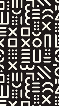 Mobile wallpaper Memphis pattern, black & white doodle design