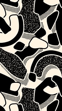 iPhone wallpaper Memphis pattern, black & white doodle design