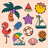 Beach vacation clipart, colorful design vector set