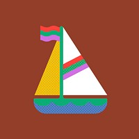 Cute sailboat sticker, summer travel graphic vector