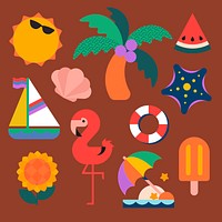 Tropical beach collage element, colorful design vector set