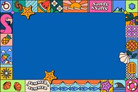 Funky kidcore blue background, tropical vacation pattern 