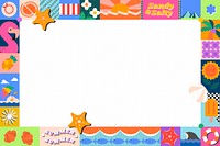 Kidcore beach frame, funky tropical design vector