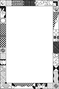 90's frame background, cool b&w pattern border vector