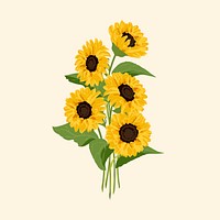 Realistic sunflower sticker, botanical illustration psd