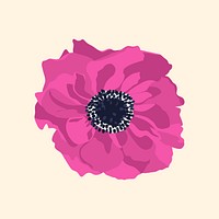 Pink feminine flower sticker, anemone illustration vector