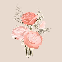 Pink rose bouquet sticker, flower illustration vector