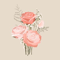 Pink rose bouquet sticker, flower illustration psd