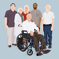 Senior community group collage element, vector illustration