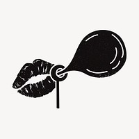 Bubble gum lips clipart, black illustration