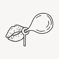 Bubble gum lips clipart, doodle illustration