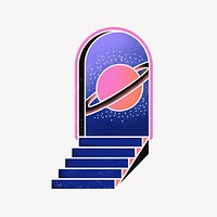 Door into universe illustration, surreal escapism design