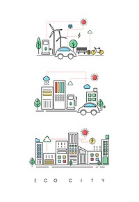 Illustration set of an eco city