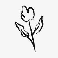 Tulip flower sticker, cute doodle in black vector