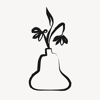 Flower vase sticker, cute doodle in black vector