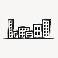 Office buildings sticker, cute doodle in black vector