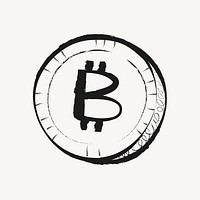 Bitcoin cryptocurrency sticker, cute doodle in black vector