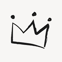 Crown sticker, cute doodle in black vector