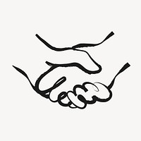 Handshake sticker, cute doodle in black psd