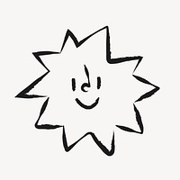 Smiling face emoticon sticker, cute doodle in black vector