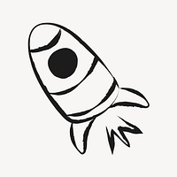 Space rocket sticker, cute doodle in black vector