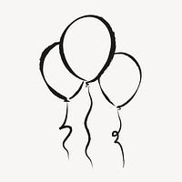Floating balloons sticker, cute doodle in black vector