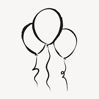 Floating balloons sticker, cute doodle in black psd