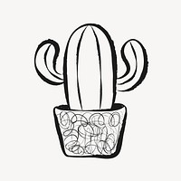 Cactus sticker, cute doodle in black vector
