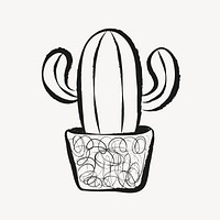 Cactus sticker, cute doodle in black psd
