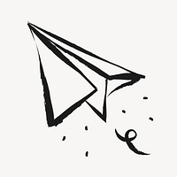 Paper plane sticker, cute doodle in black vector