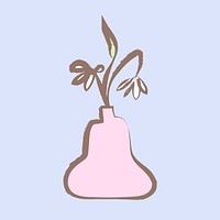 Pink flower vase sticker, pastel doodle in aesthetic design vector