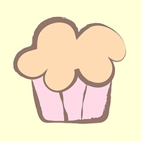 Cupcake dessert sticker, pastel doodle in aesthetic design vector