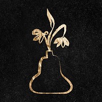 Flower vase sticker, gold aesthetic illustration psd