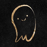 Cute ghost sticker, gold aesthetic illustration psd