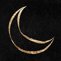 Crescent moon sticker, gold aesthetic illustration vector