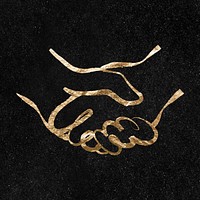 Handshake sticker, gold aesthetic illustration psd