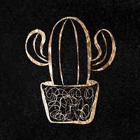 Cactus sticker, gold aesthetic illustration vector