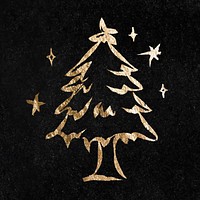 Christmas tree sticker, gold aesthetic illustration vector