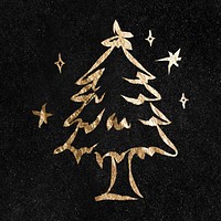 Christmas tree sticker, gold aesthetic illustration psd