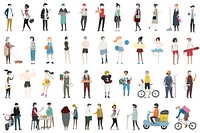 Collection of character illustration of people's activities